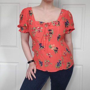 Monsoon Ramita Floral Print Blouse, Orange/Multi - Size 10 - NWT